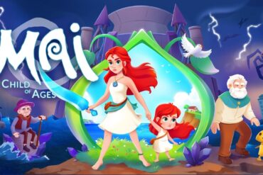 Mai: Child of Ages che mostra la protagonista Mai in diverse età, circondata da elementi che richiamano il viaggio nel tempo e antiche rovine. Un logo stilizzato del gioco è ben visibile.