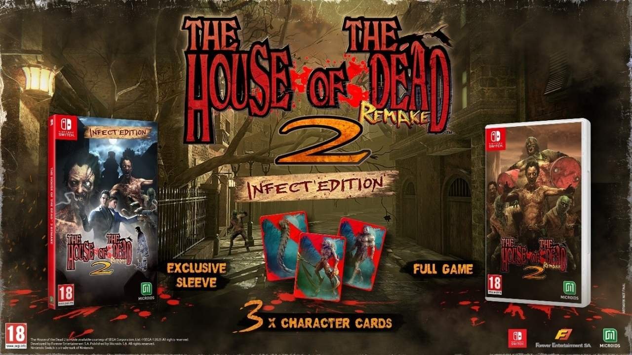 Copertina di The House of the Dead 2: Remake Infect'Edition per Nintendo Switch, con gli agenti che combattono zombi.