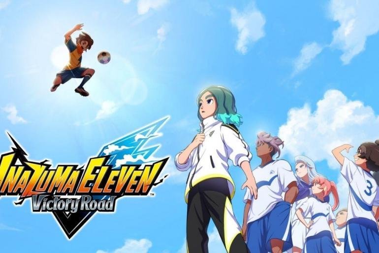 Artwork ufficiale di Inazuma Eleven Victory Road che mostra i protagonisti della modalità storia e i nuovi contenuti del DLC Ares Basara.