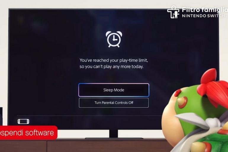 Filtro famiglia attivo su uno schermo TV con Nintendo Switch 2