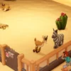 Schermata di gioco di Two Point Museum: Zooseo su Nintendo Switch 2 che mostra un habitat animale nel Parco Silverbottom.